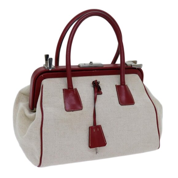 PRADA Hand Bag Canvas Beige Auth 71304 - Picture 1 of 16